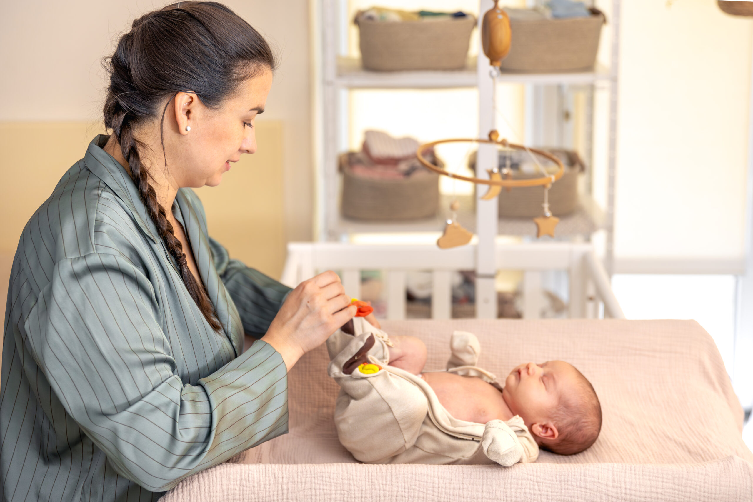 mother wearing clothes her baby baby healthcare hygiene concept